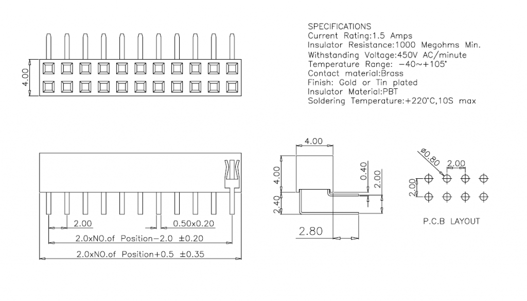 2.0mm Right-angle Female Header Connectors | Smolex