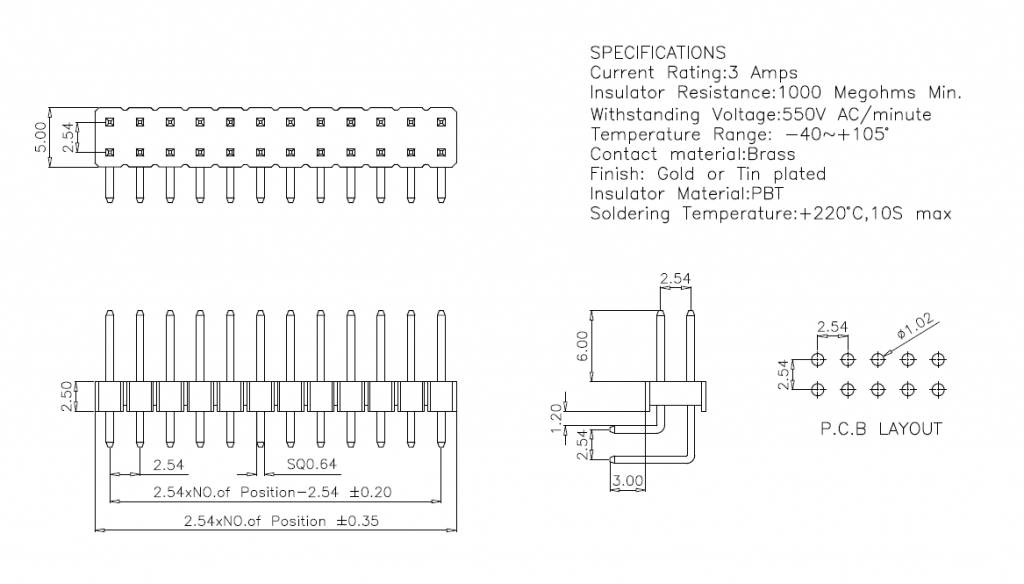 2.54mm Right-angle Pin Header connectors | Smolex